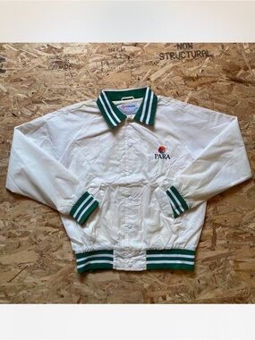 White Vintage 90s Trimark Bomber Jacket with Green Trim